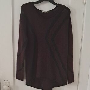 Women's Burgundy Sweater with Black Accents